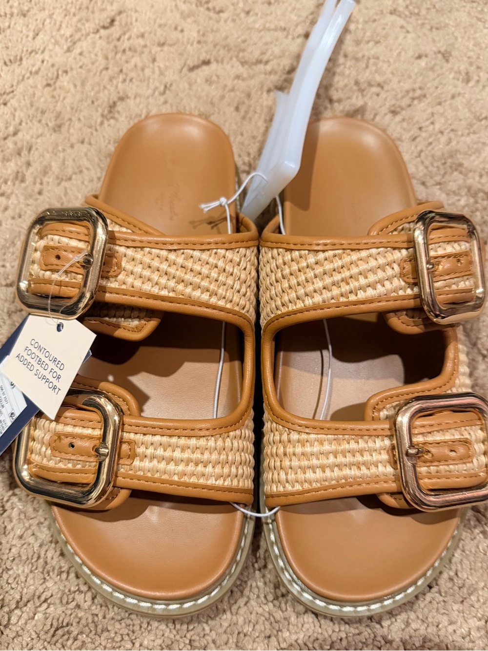 Universal Thread Women’s Tan Woven Double-Buckle Slide Sandals NWT